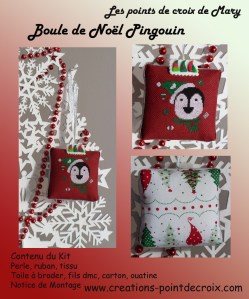 kit boule de noel pingouin à broder